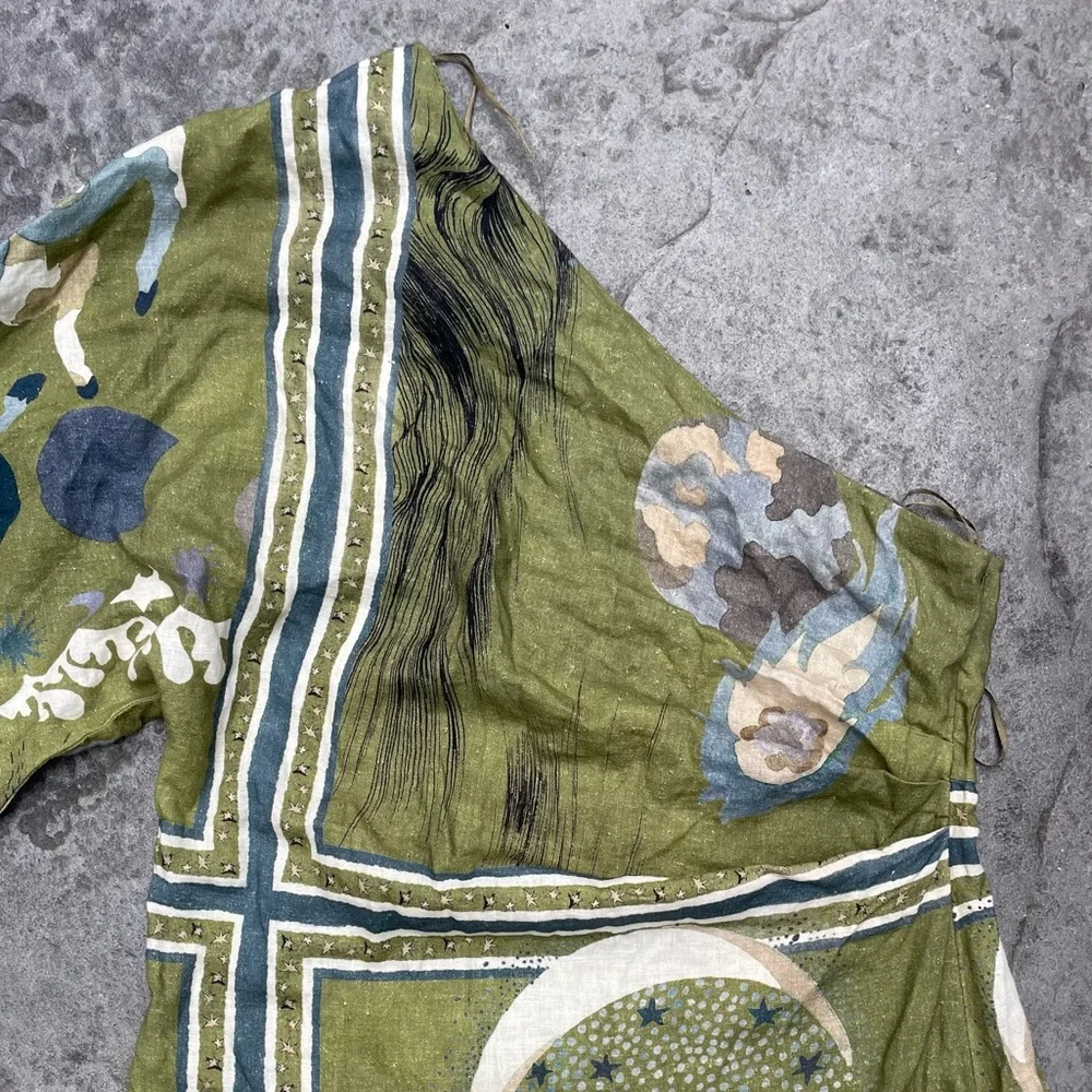 Zara Asymmetrical Olive green dress COLLECTION PRINTED bloggers collection